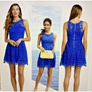 Lilly Pulitzer Foley Dress Battenburg Lace Blue Batt Your Eyes Size Small